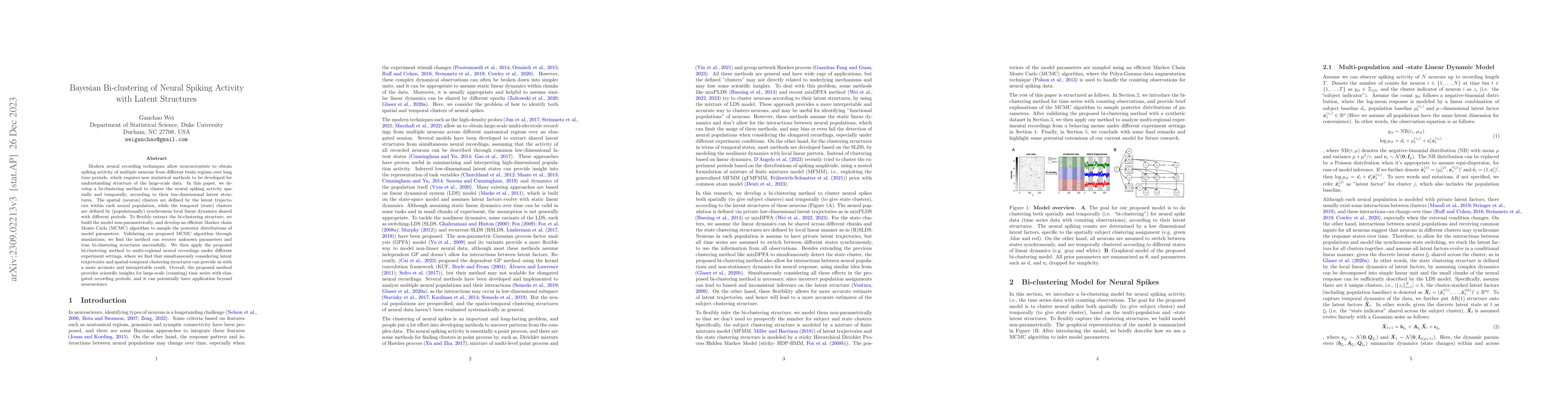 Thumbnail for Bayesian Bi-clustering of Neural Spiking Activity with Latent Structures