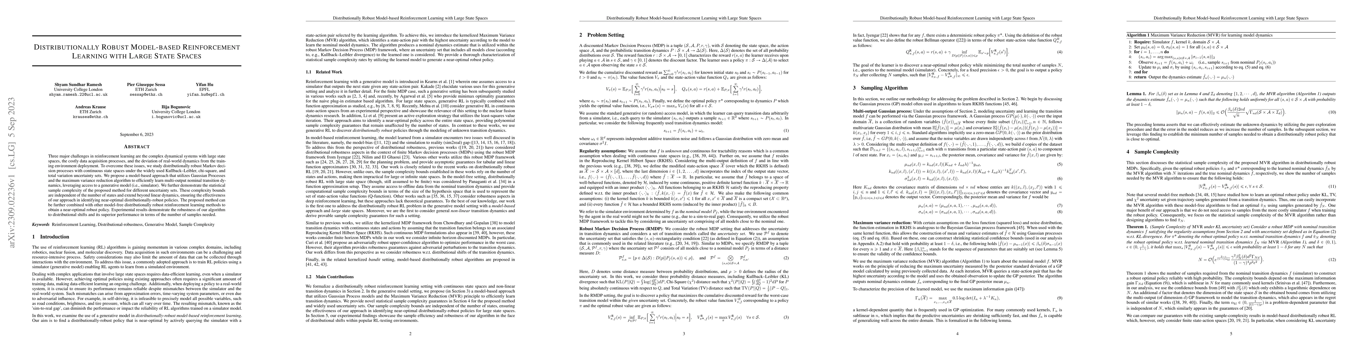 Thumbnail for Distributionally Robust Model-based Reinforcement Learning with Large
  State Spaces