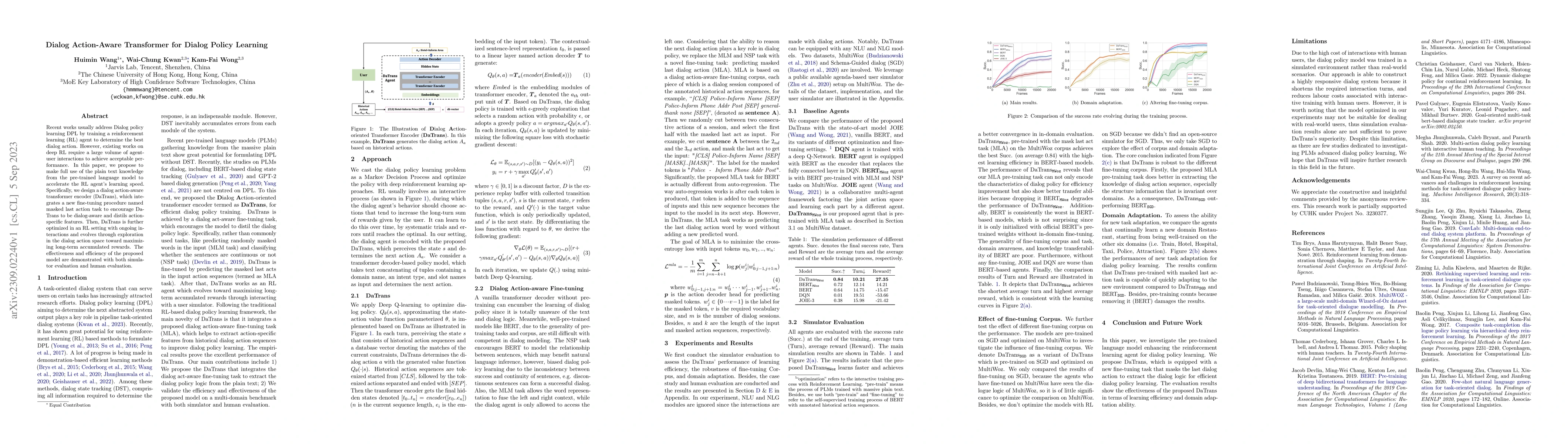 Thumbnail for Dialog Action-Aware Transformer for Dialog Policy Learning