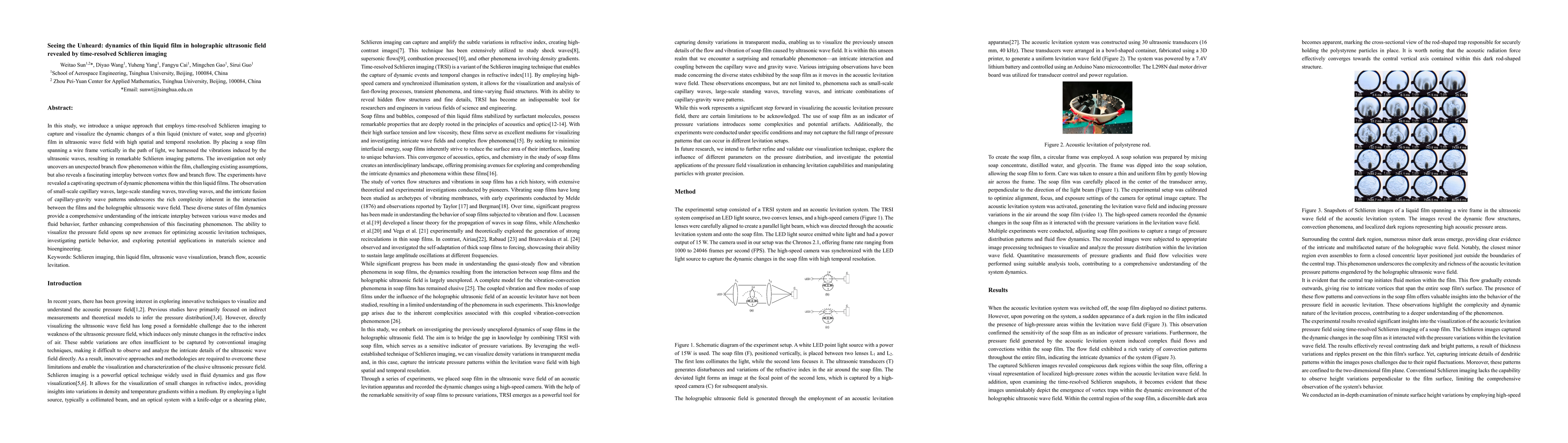 Thumbnail for Seeing the Unheard: dynamics of thin liquid film in holographic
  ultrasonic field revealed by time-resolved Schlieren imaging