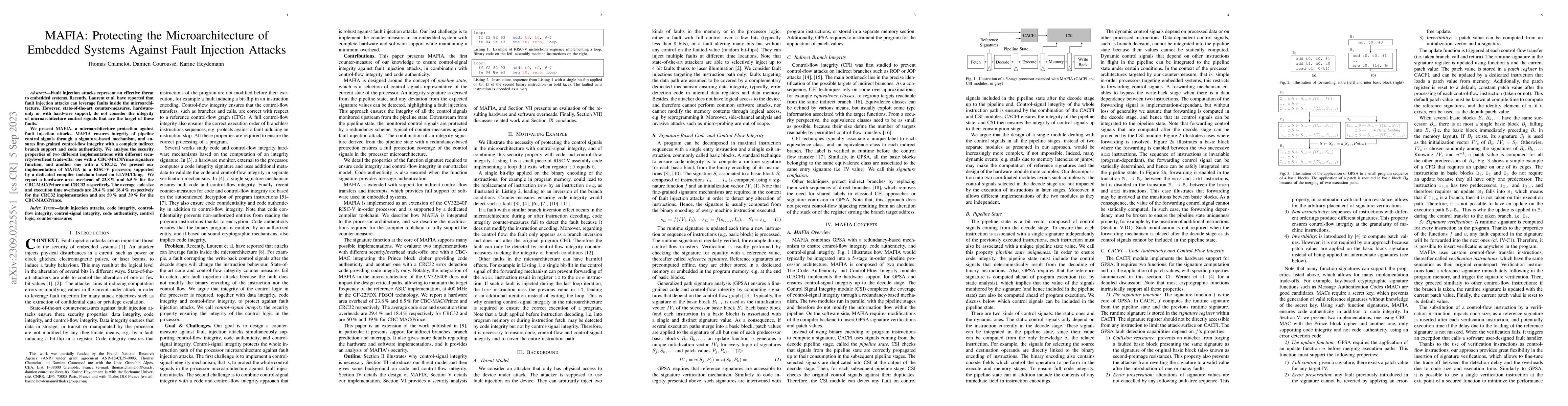 Thumbnail for MAFIA: Protecting the Microarchitecture of Embedded Systems Against
  Fault Injection Attacks