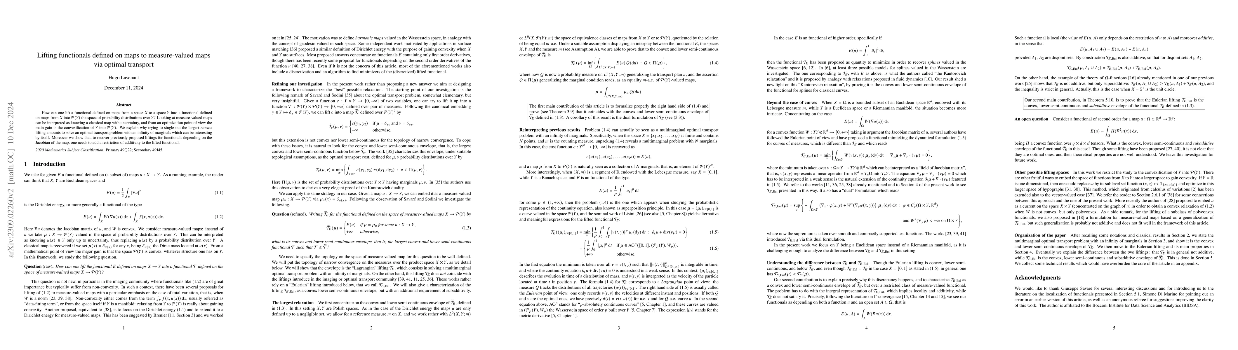 Thumbnail for Lifting functionals defined on maps to measure-valued maps via optimal
  transport