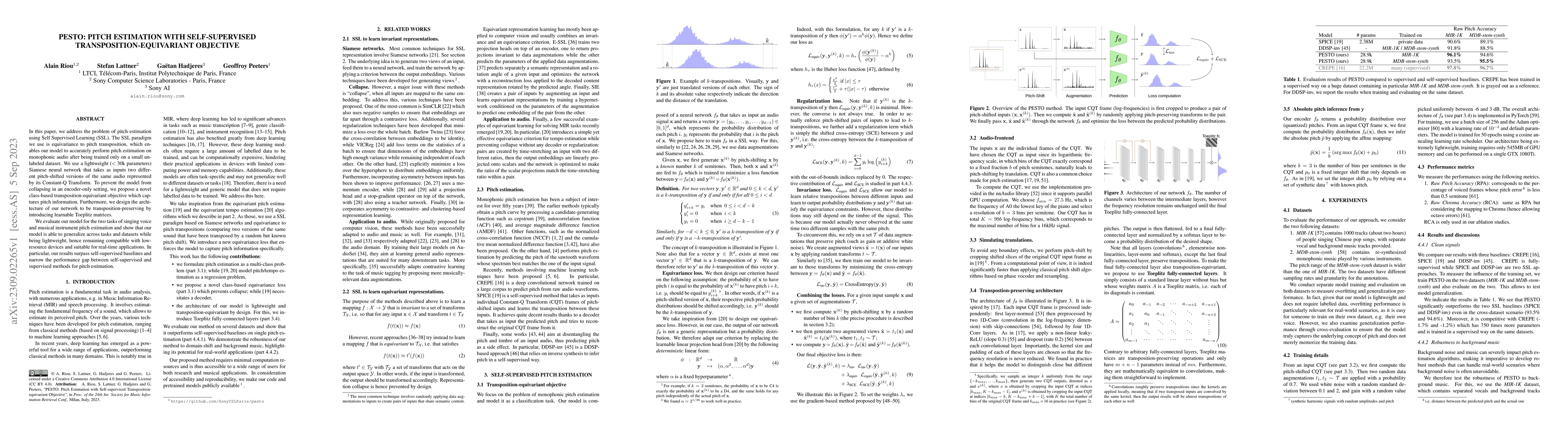 Thumbnail for PESTO: Pitch Estimation with Self-supervised Transposition-equivariant
  Objective