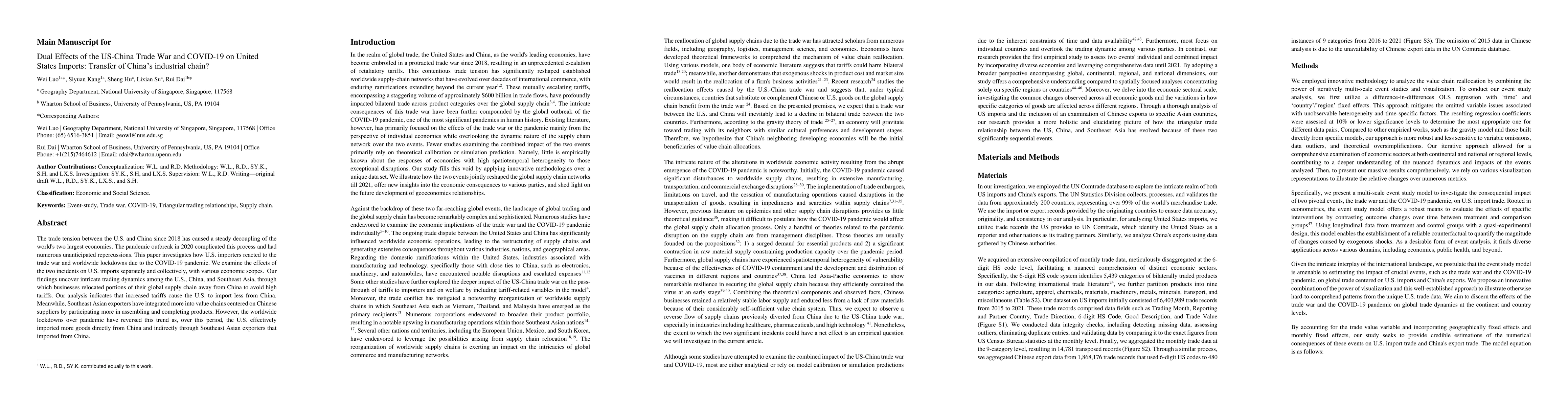 Thumbnail for Dual Effects of the US-China Trade War and COVID-19 on United States
  Imports: Transfer of China's industrial chain?