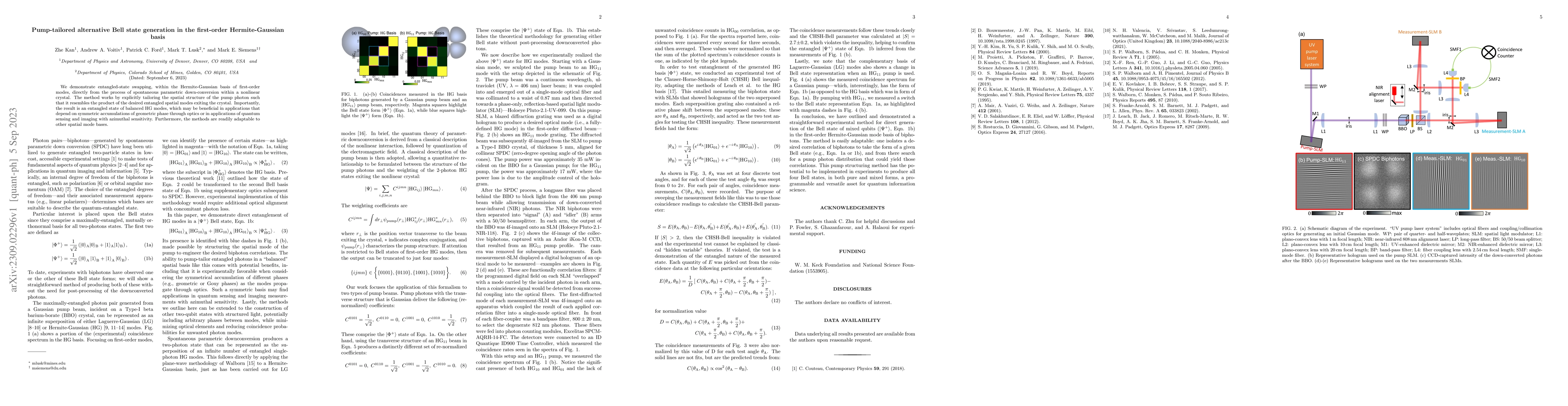 Thumbnail for Pump-tailored Alternative Bell State Generation in the First-Order
  Hermite-Gaussian basis