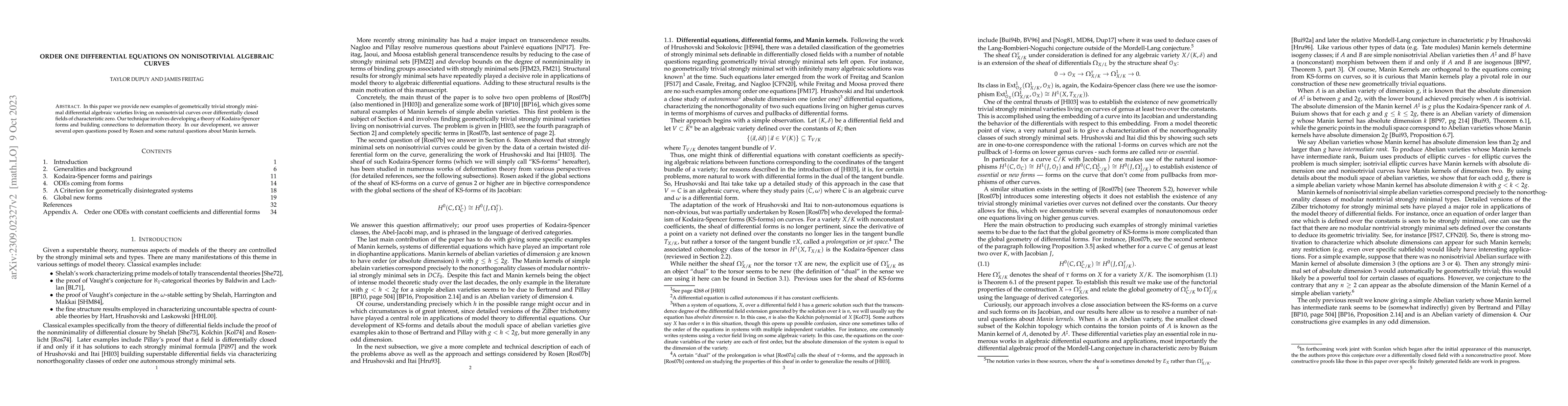 Thumbnail for Order one differential equations on nonisotrivial algebraic curves