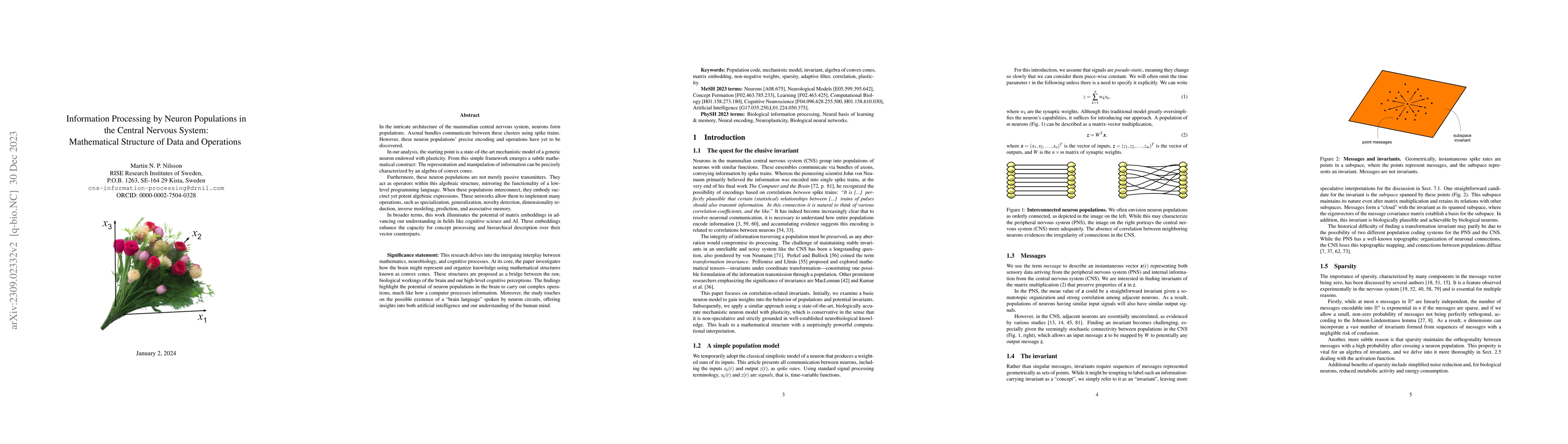 Thumbnail for Information Processing by Neuron Populations in the Central Nervous
  System: Mathematical Structure of Data and Operations