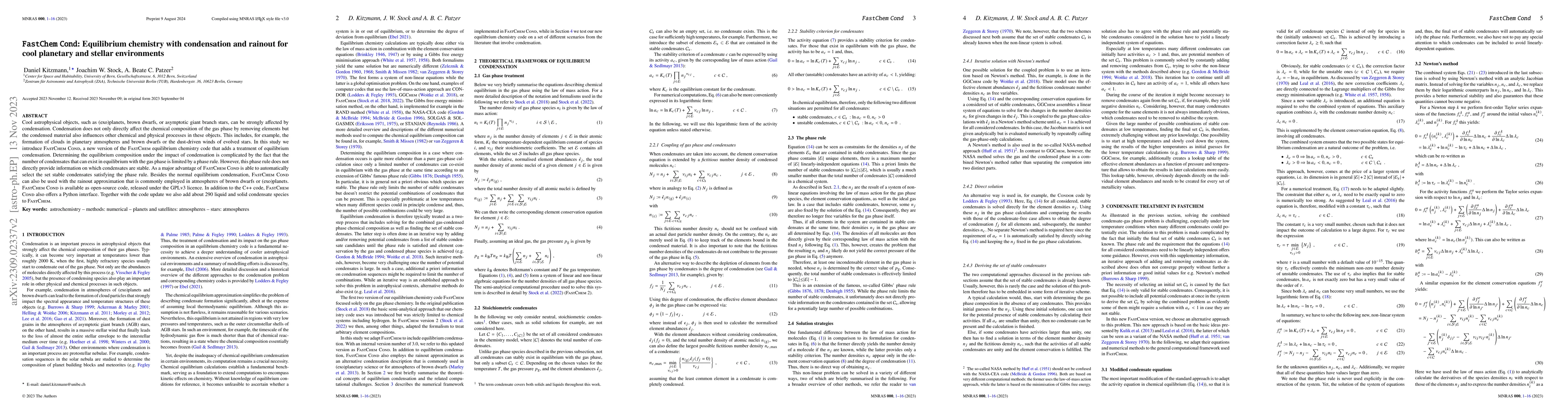Thumbnail for FastChem Cond: Equilibrium chemistry with condensation and rainout for
  cool planetary and stellar environments