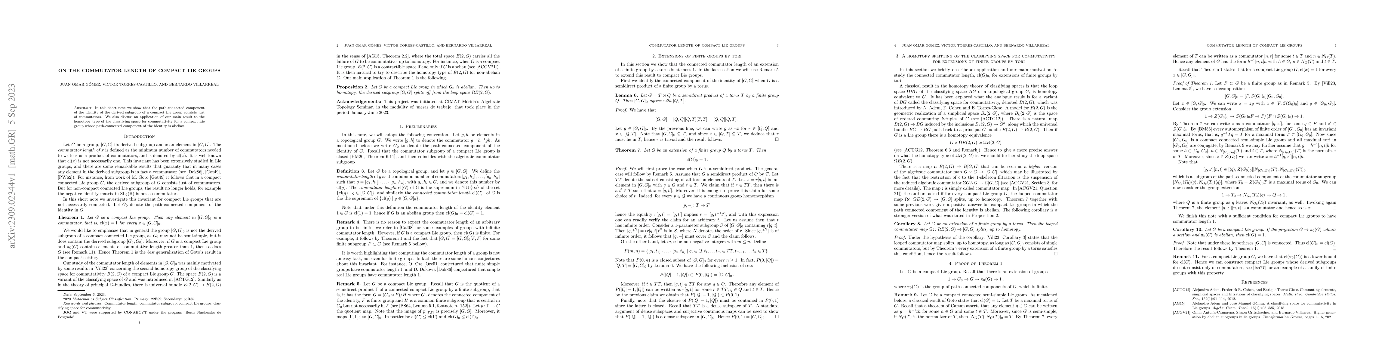 Thumbnail for On the commutator length of compact Lie groups