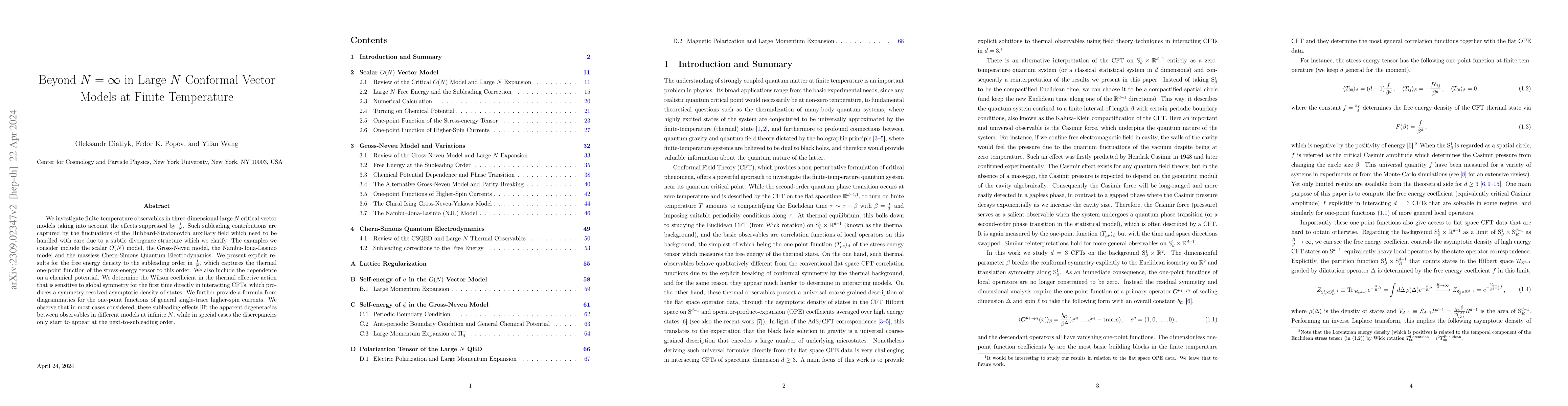 Thumbnail for Beyond $N=\infty$ in Large $N$ Conformal Vector Models at Finite
  Temperature
