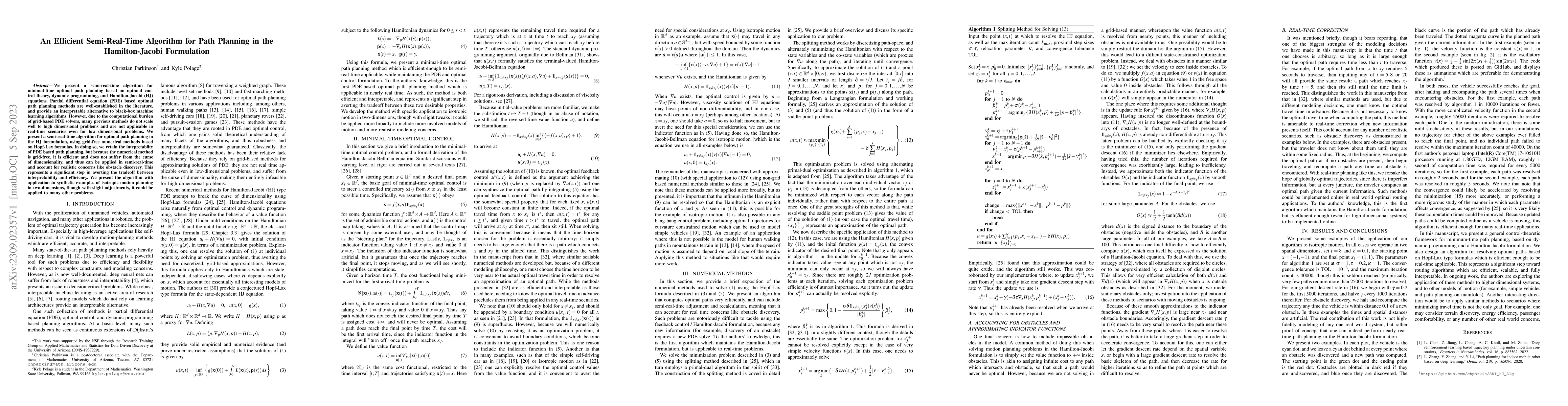 Thumbnail for An Efficient Semi-Real-Time Algorithm for Path Planning in the
  Hamilton-Jacobi Formulation