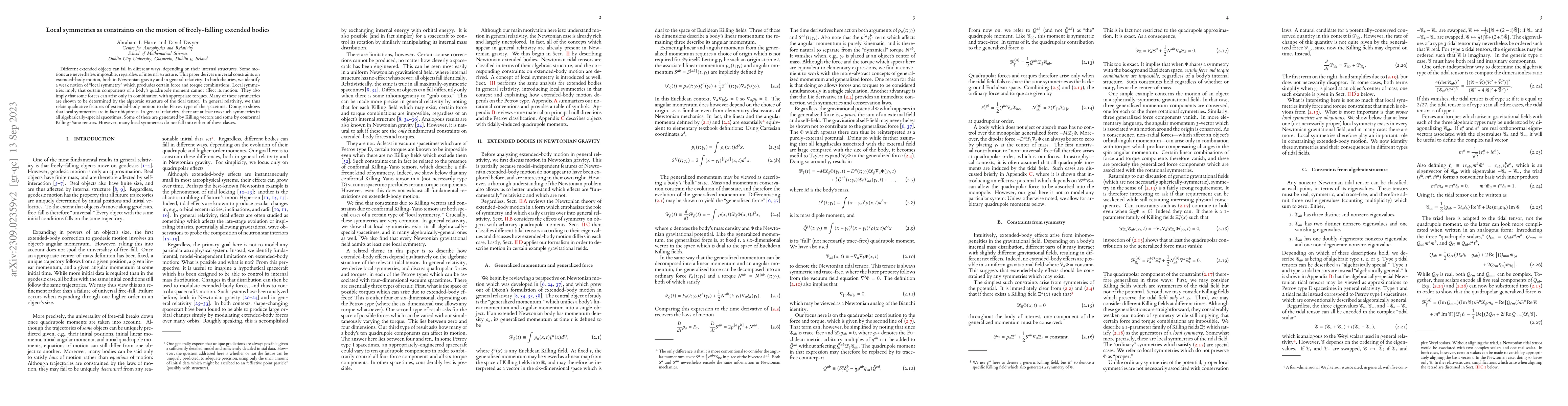Thumbnail for Local symmetries as constraints on the motion of freely-falling extended
  bodies