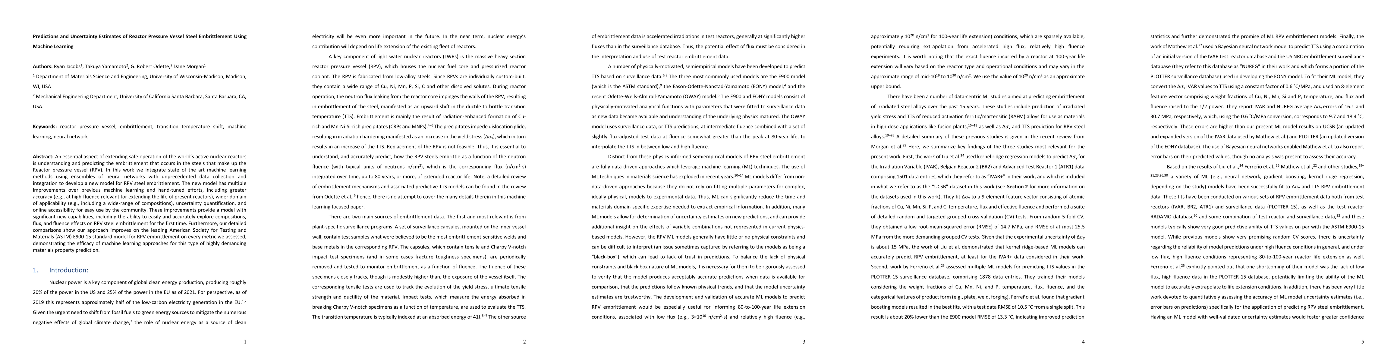 Thumbnail for Predictions and Uncertainty Estimates of Reactor Pressure Vessel Steel
  Embrittlement Using Machine Learning