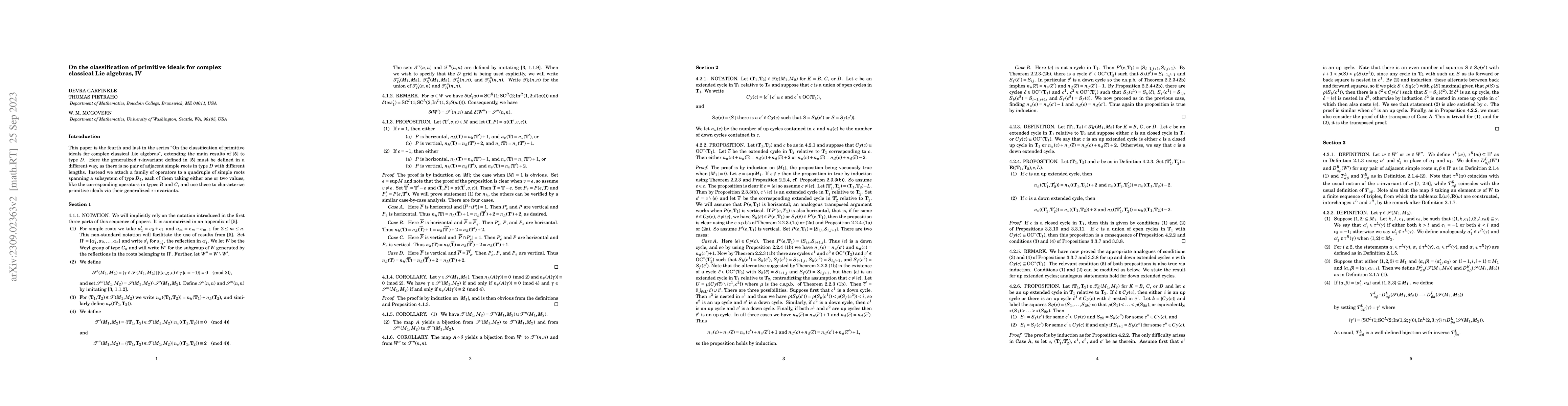 Thumbnail for On the classification of primitive ideals for complex classical Lie
  algebras, IV