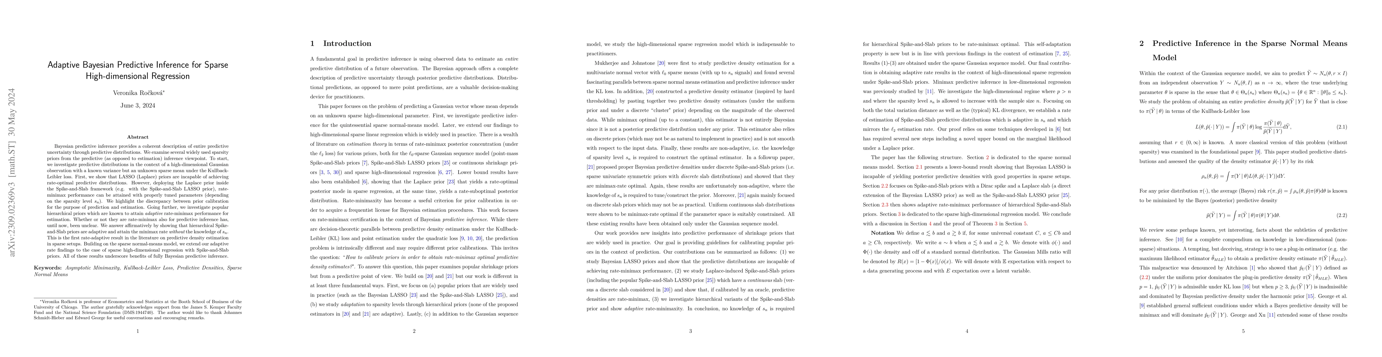 Thumbnail for Adaptive Bayesian Predictive Inference in High-dimensional Regerssion