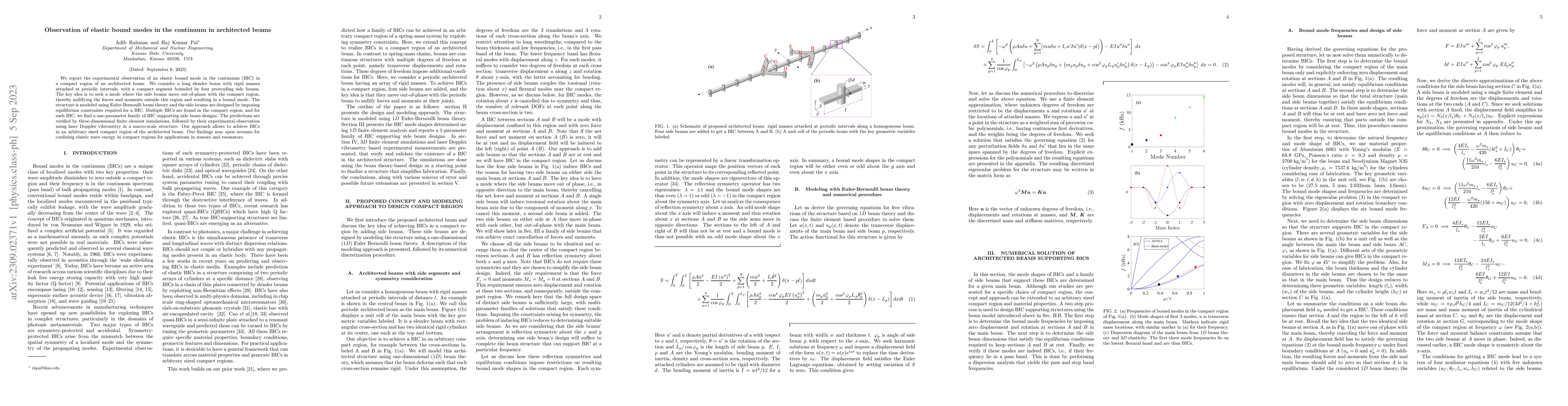 Thumbnail for Observation of elastic bound modes in the continuum in architected beams