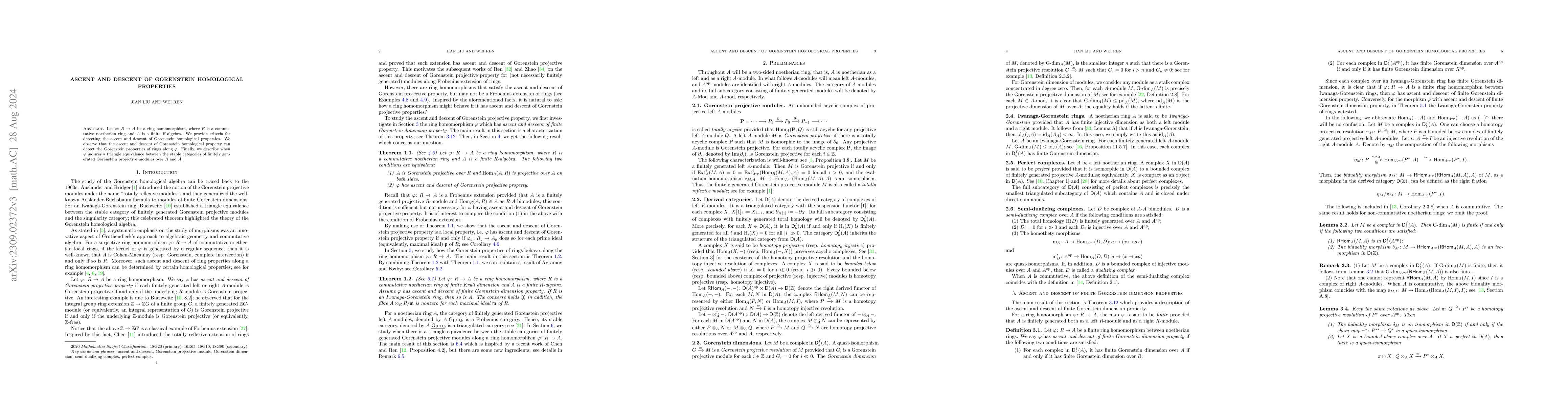 Thumbnail for Ascent and descent of Gorenstein homological properties