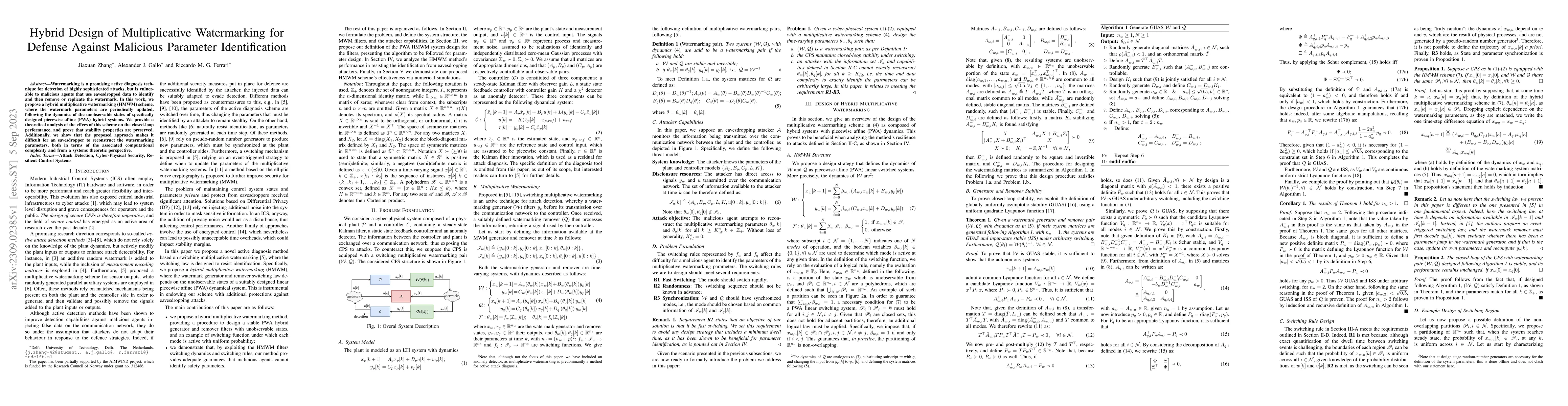 Thumbnail for Hybrid Design of Multiplicative Watermarking for Defense Against
  Malicious Parameter Identification