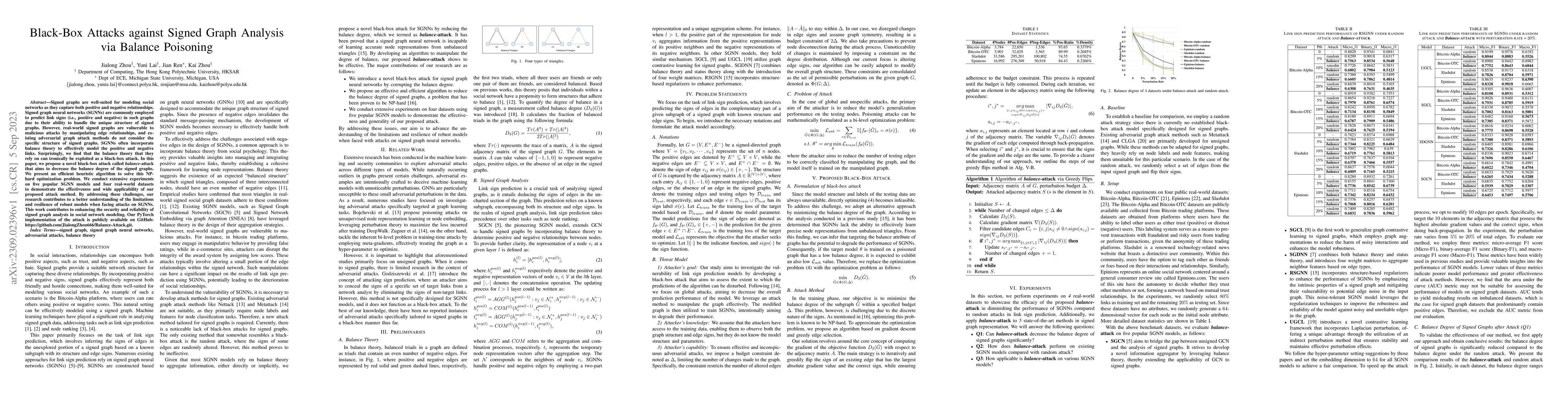 Thumbnail for Black-Box Attacks against Signed Graph Analysis via Balance Poisoning