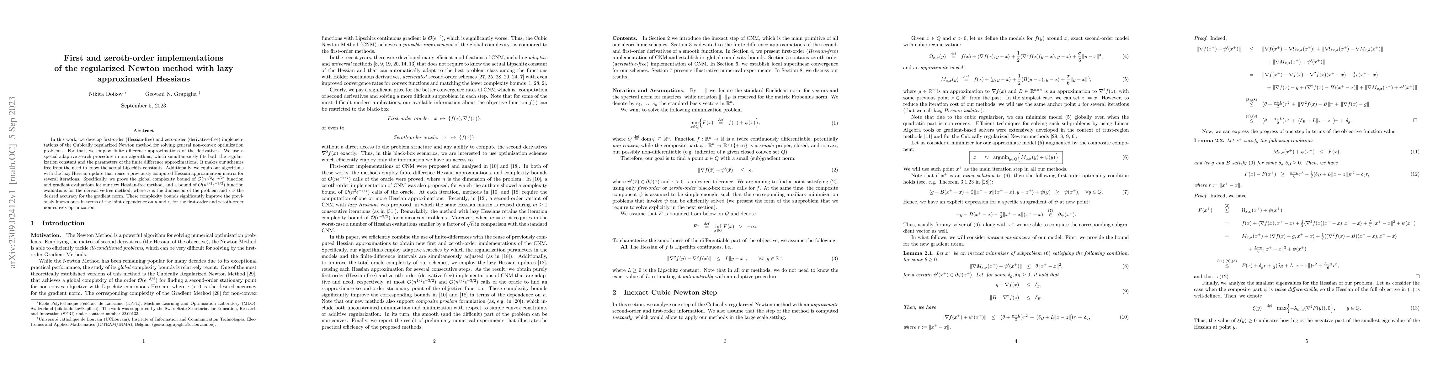 Thumbnail for First and zeroth-order implementations of the regularized Newton method
  with lazy approximated Hessians