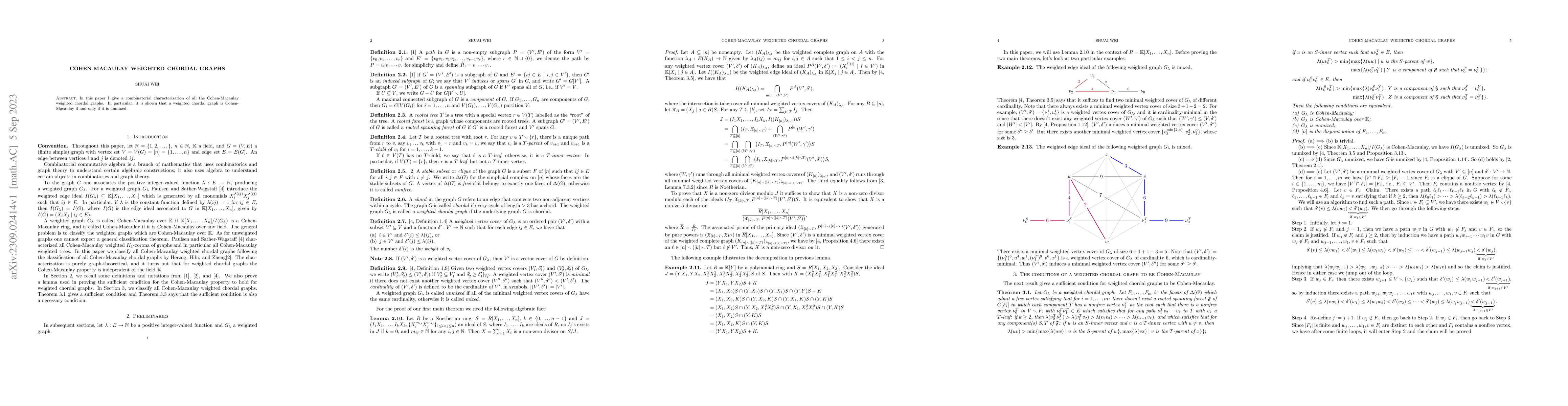 Thumbnail for Cohen-Macaulay weighted chordal graphs