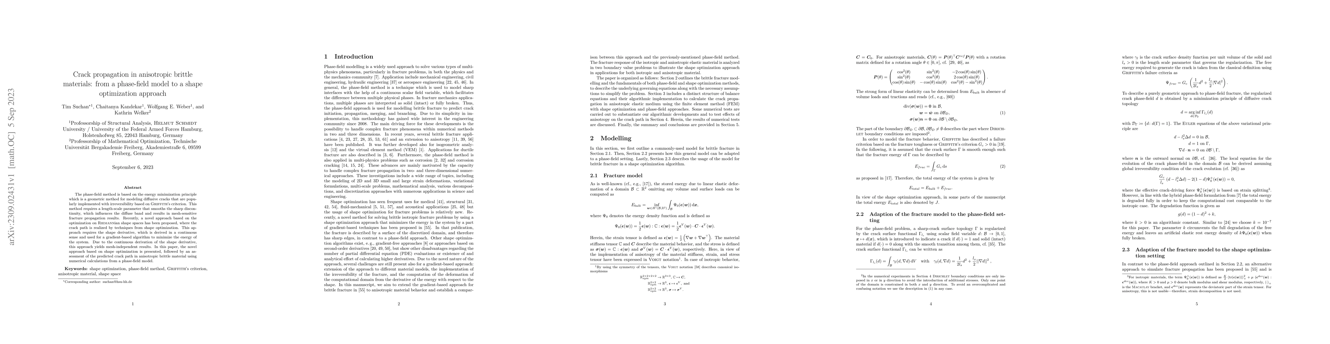Thumbnail for Crack propagation in anisotropic brittle materials: from a phase-field
  model to a shape optimization approach