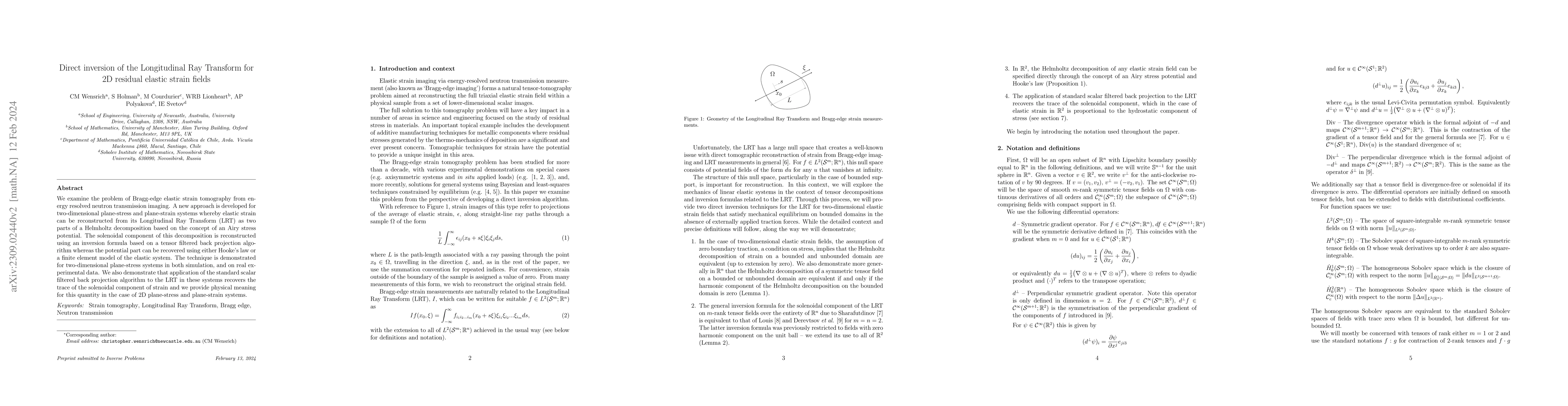Thumbnail for Direct inversion of the Longitudinal Ray Transform for 2D residual
  elastic strain fields