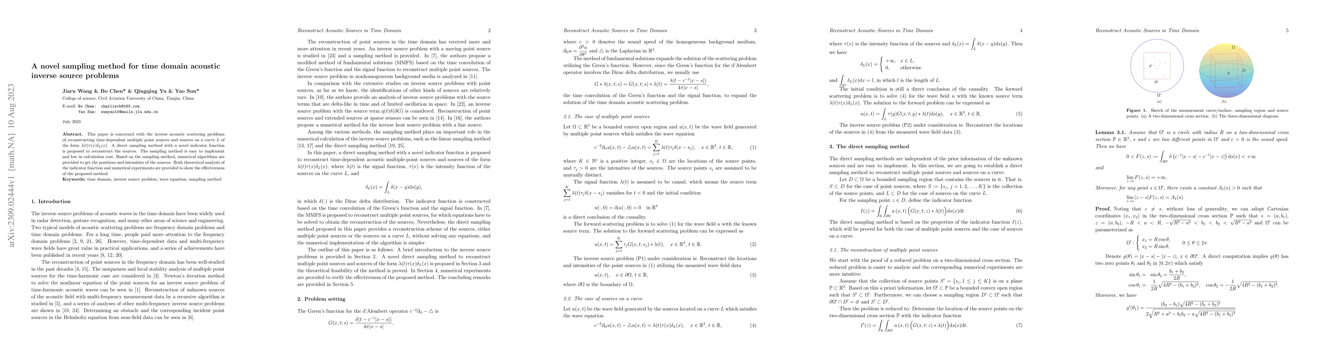 Thumbnail for A novel sampling method for time domain acoustic inverse source problems