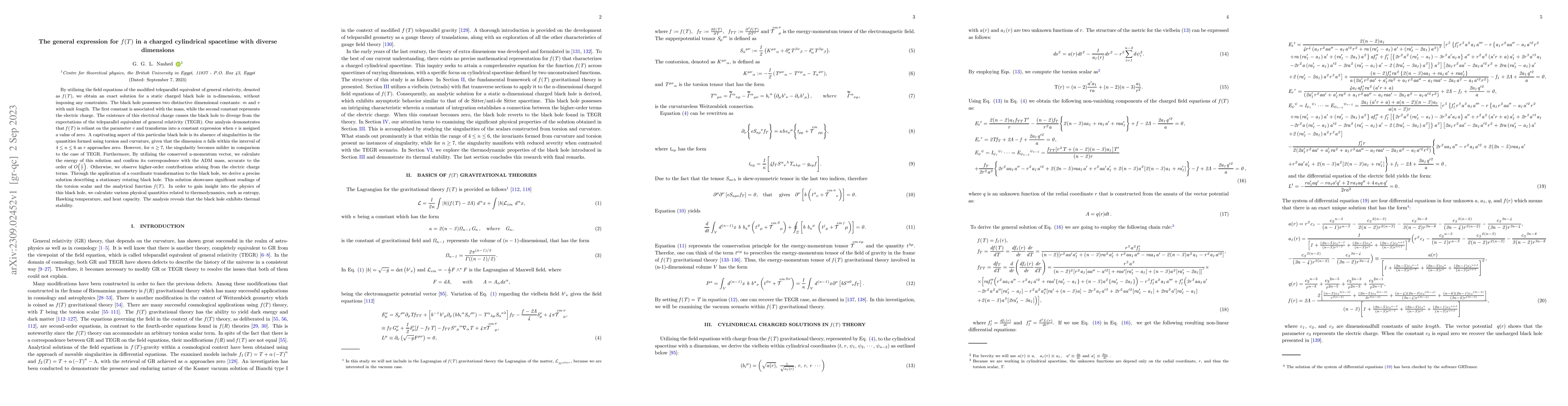 Thumbnail for The general expression for $f(T)$ in a charged cylindrical spacetime
  with diverse dimensions