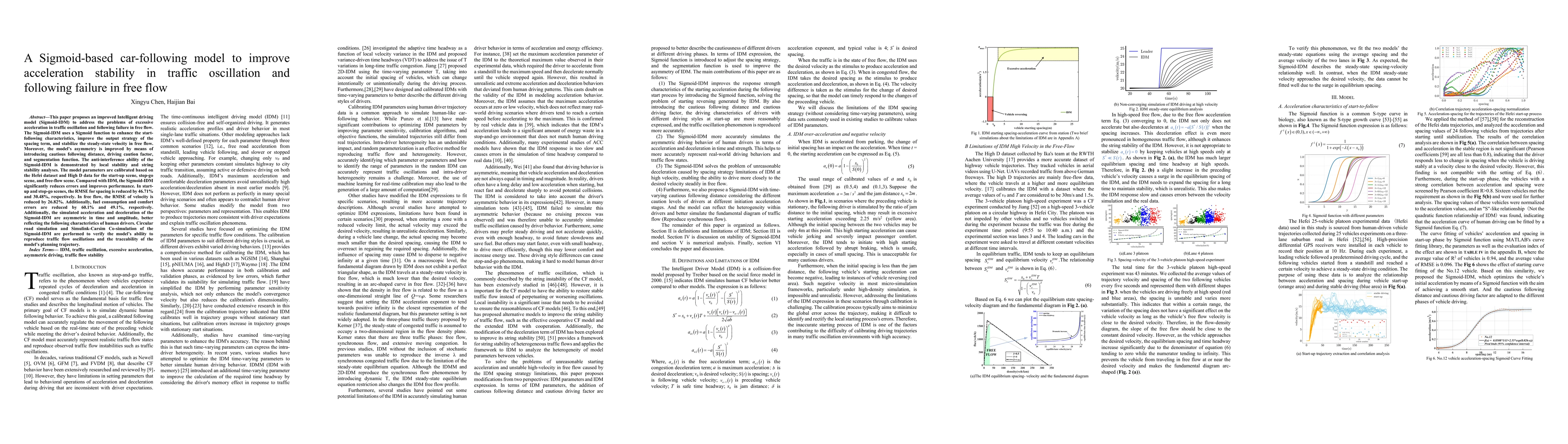 Thumbnail for A Sigmoid-based car-following model to improve acceleration stability in
  traffic oscillation and following failure in free flow