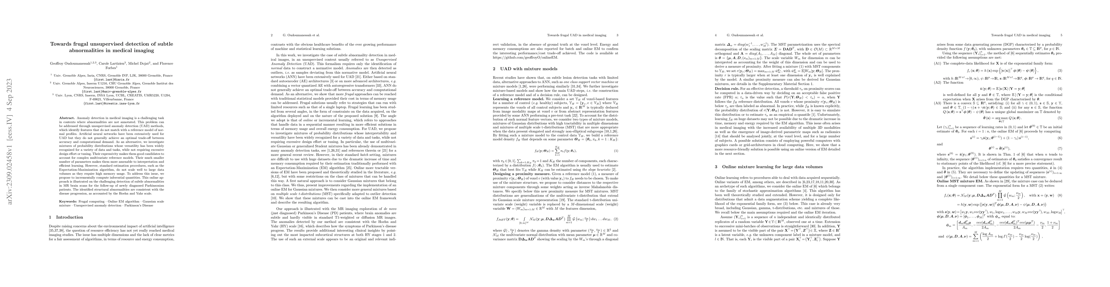 Thumbnail for Towards frugal unsupervised detection of subtle abnormalities in medical
  imaging