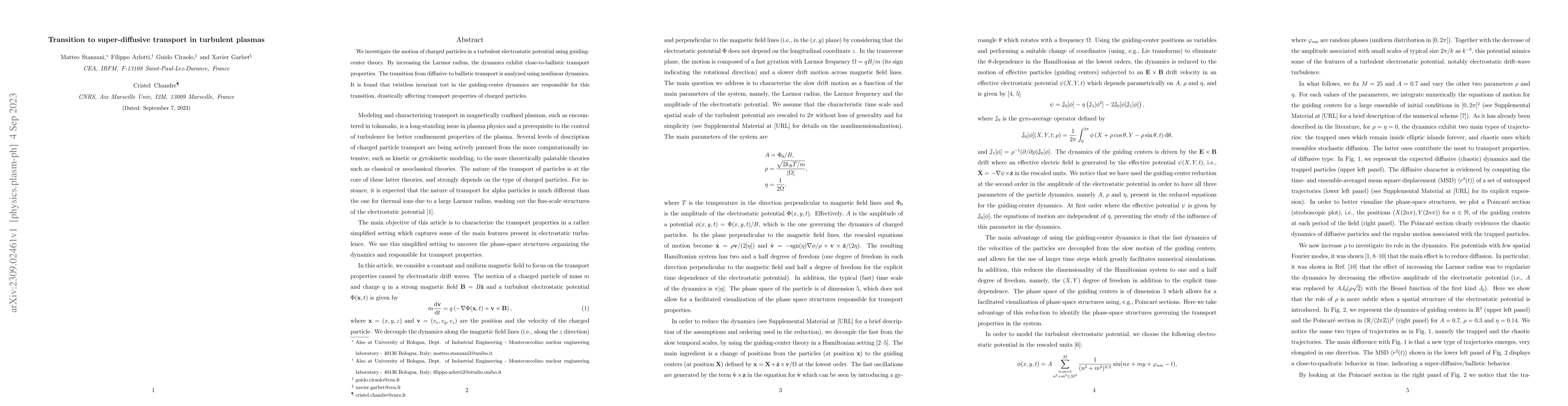 Thumbnail for Transition to super-diffusive transport in turbulent plasmas
