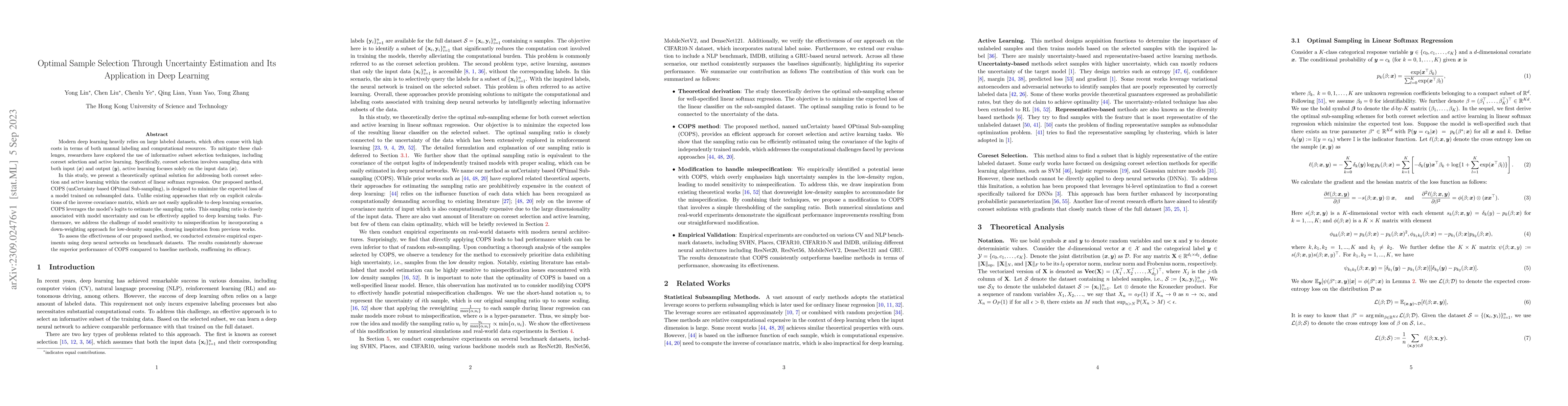 Thumbnail for Optimal Sample Selection Through Uncertainty Estimation and Its
  Application in Deep Learning