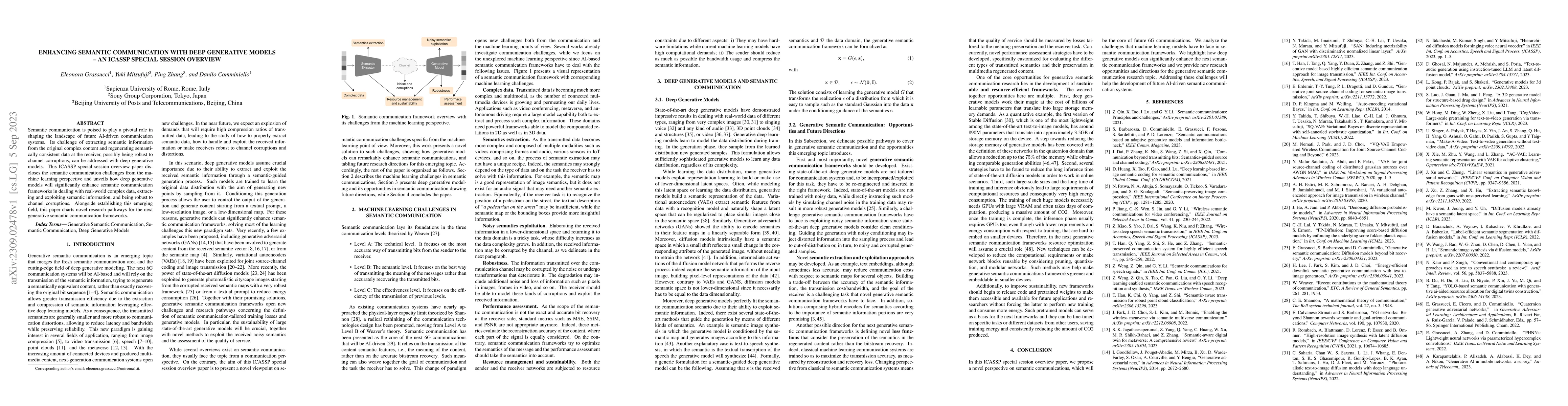 Thumbnail for Enhancing Semantic Communication with Deep Generative Models -- An
  ICASSP Special Session Overview