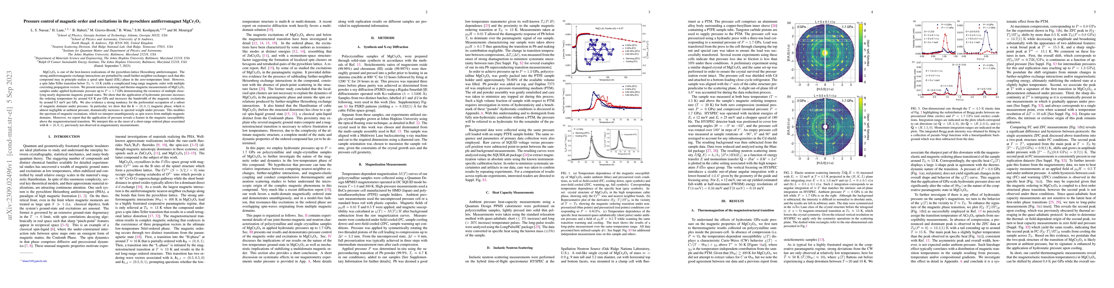 Thumbnail for Pressure control of magnetic order and excitations in the pyrochlore
  antiferromagnet MgCr$_{2}$O$_{4}$