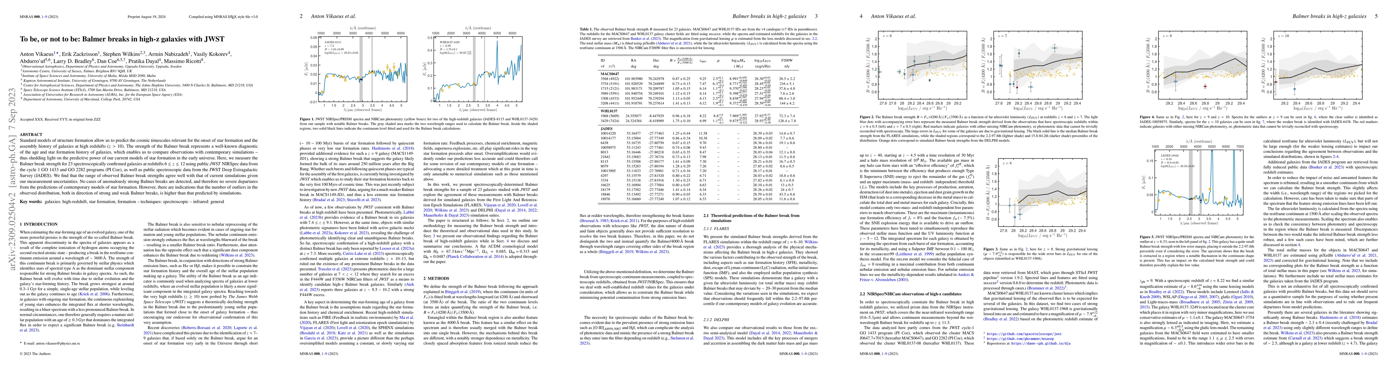 Thumbnail for To be, or not to be: Balmer breaks in high-z galaxies with JWST