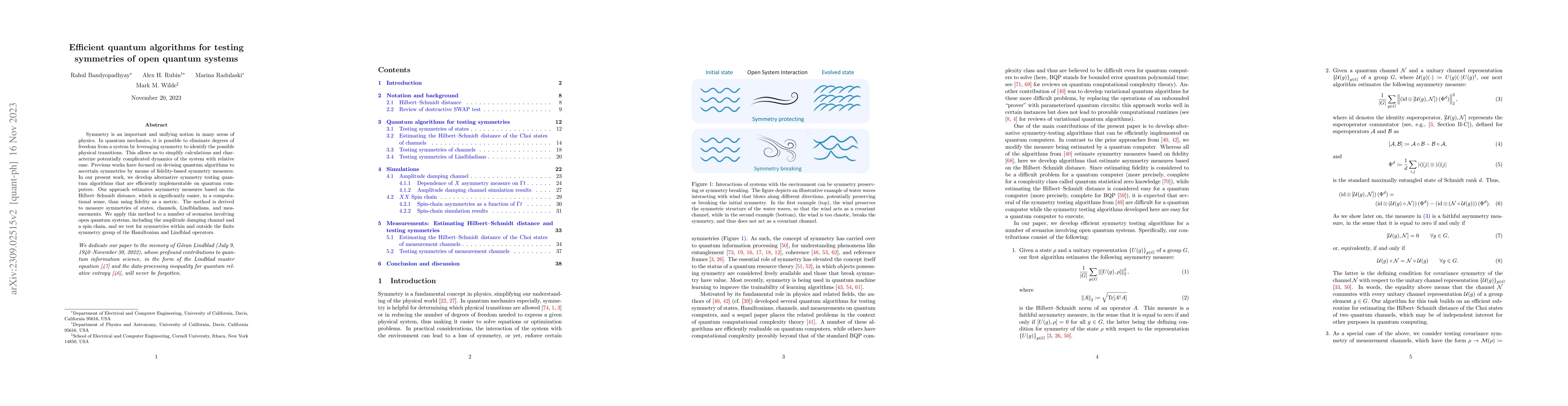 Thumbnail for Efficient quantum algorithms for testing symmetries of open quantum
  systems