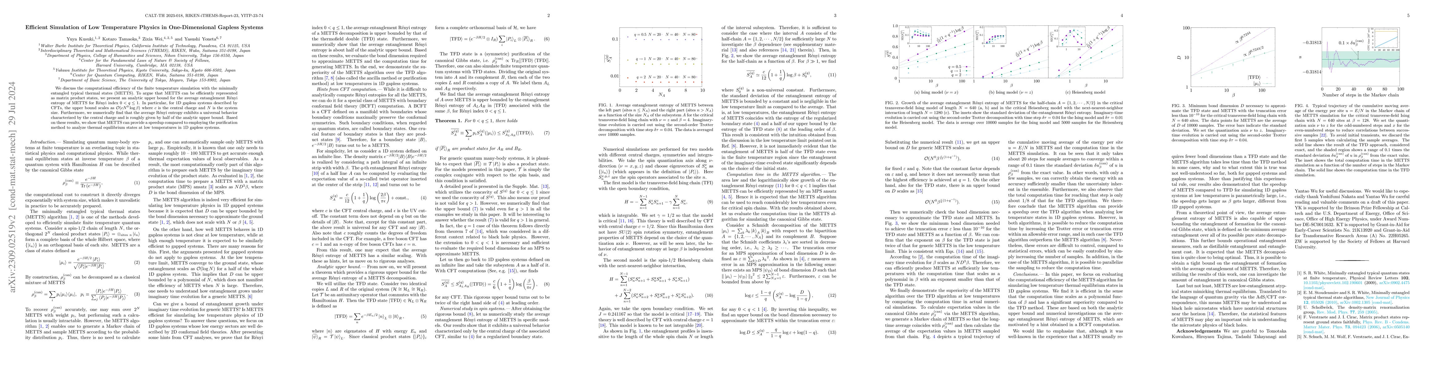 Thumbnail for Efficient Simulation of Low Temperature Physics in One-Dimensional
  Gapless Systems