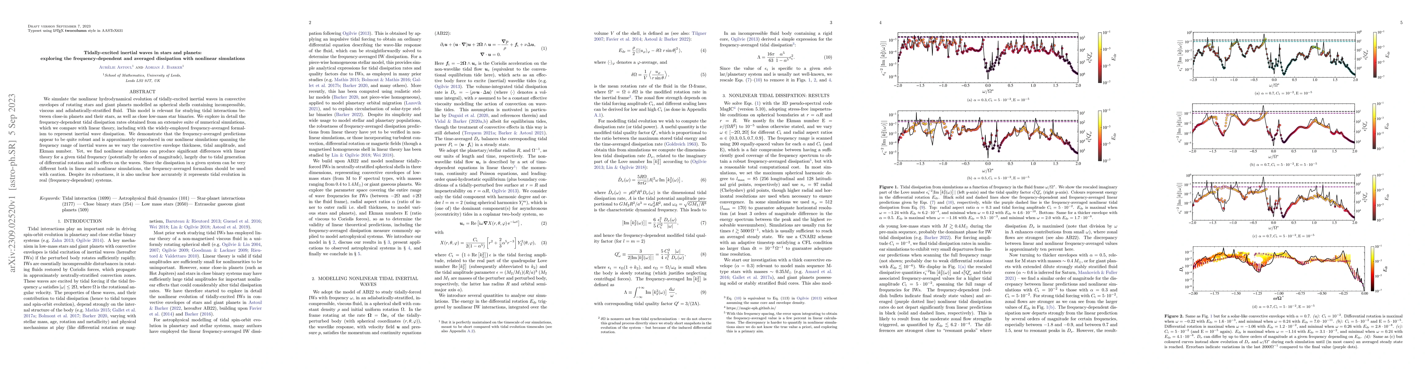 Thumbnail for Tidally-excited inertial waves in stars and planets: exploring the
  frequency-dependent and averaged dissipation with nonlinear simulations