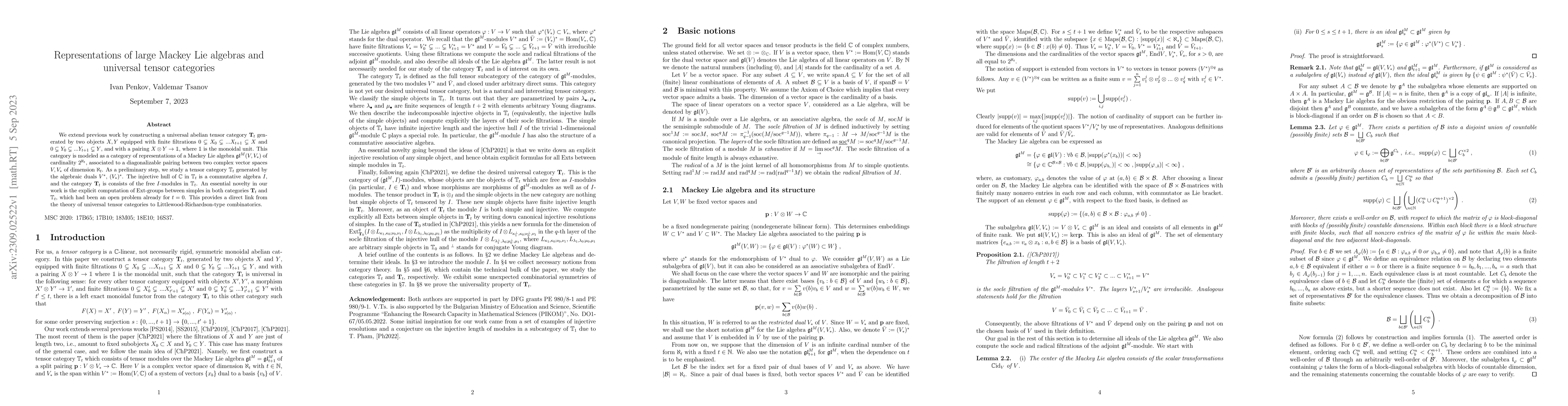 Thumbnail for Representations of large Mackey Lie algebras and universal tensor
  categories