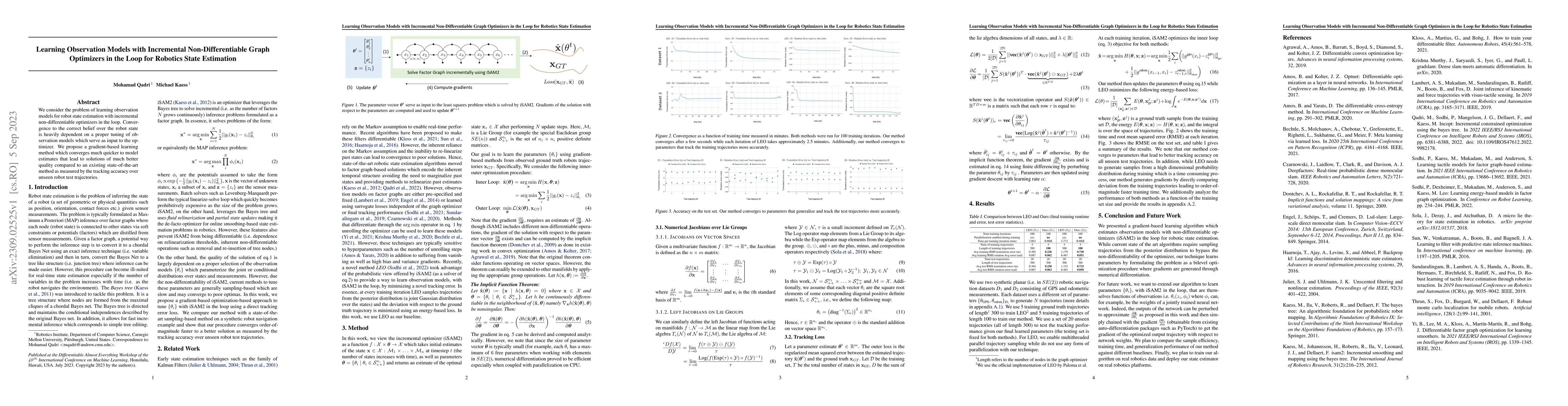 Thumbnail for Learning Observation Models with Incremental Non-Differentiable Graph
  Optimizers in the Loop for Robotics State Estimation