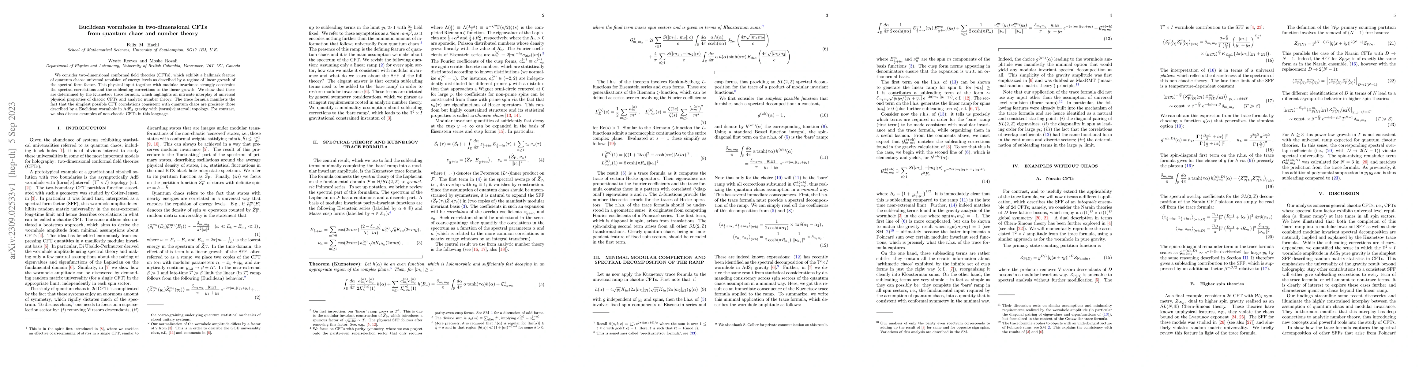 Thumbnail for Euclidean wormholes in two-dimensional CFTs from quantum chaos and
  number theory