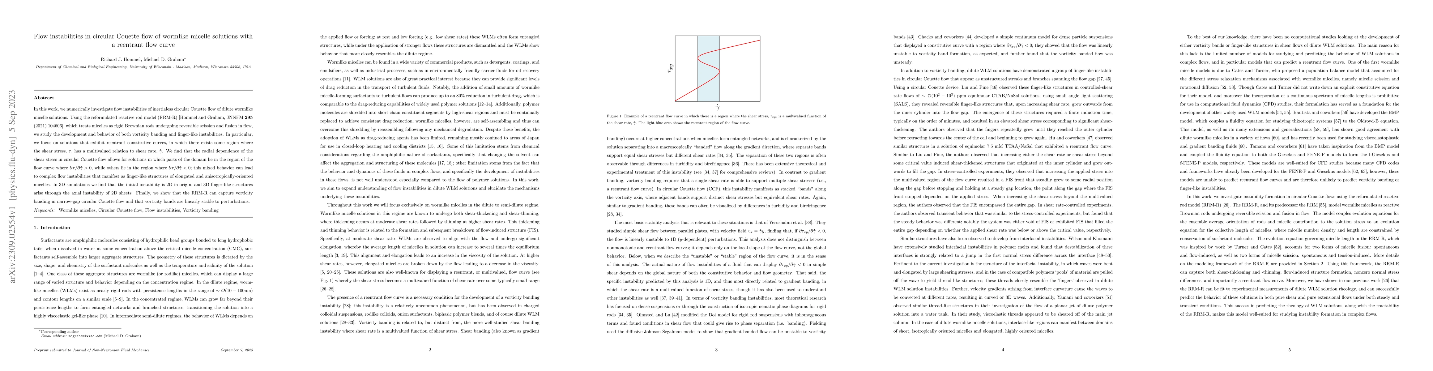 Thumbnail for Flow instabilities in circular Couette flow of wormlike micelle
  solutions with a reentrant flow curve