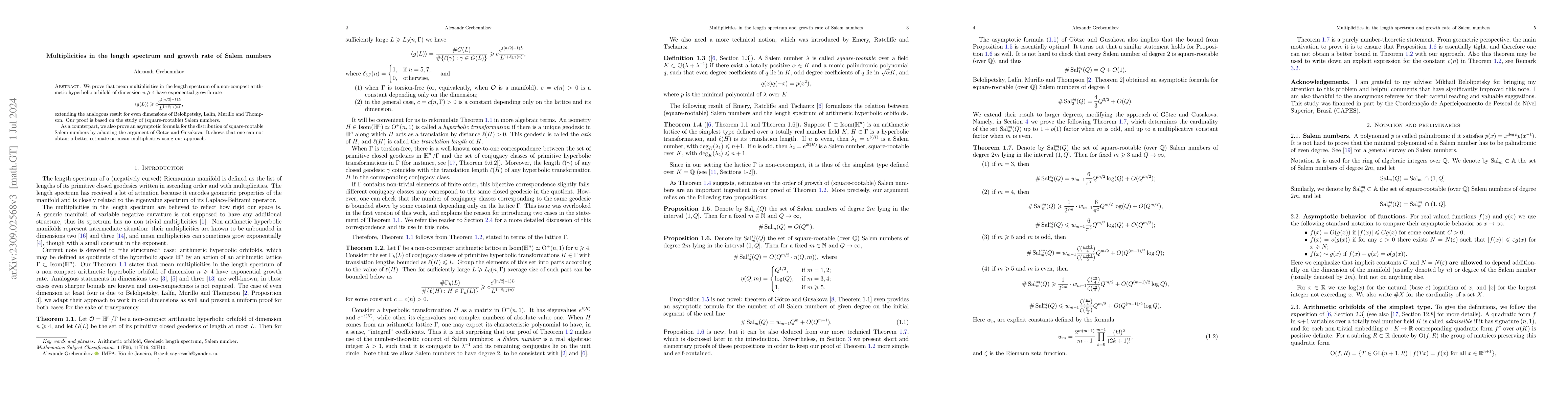 Thumbnail for Multiplicities in the length spectrum and growth rate of Salem numbers