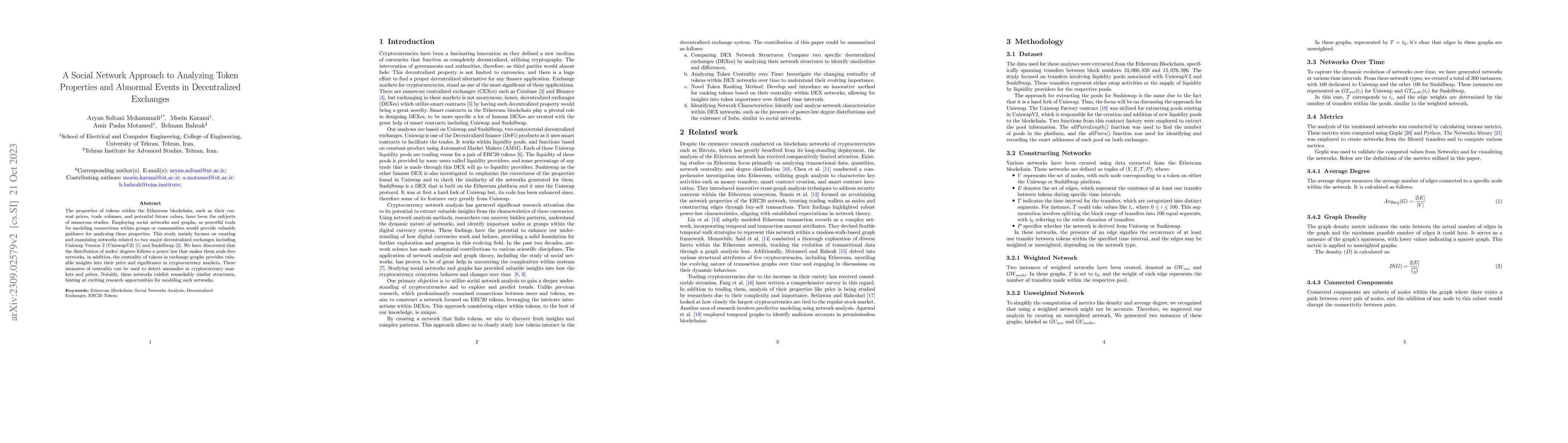 Thumbnail for A Social Network Approach to Analyzing Token Properties and Abnormal
  Events in Decentralized Exchanges