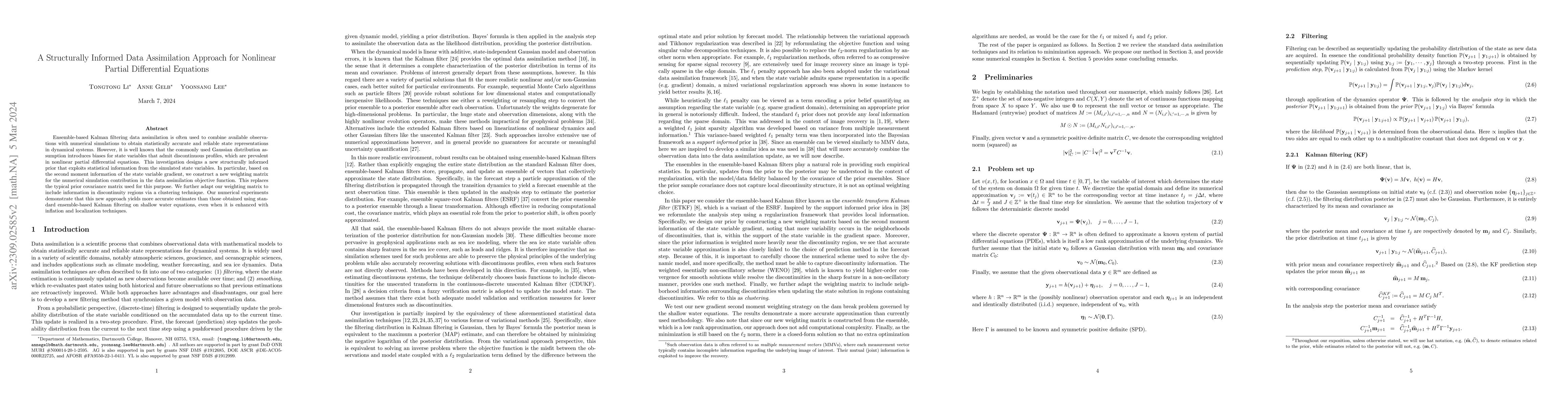 Thumbnail for A Structurally Informed Data Assimilation Approach for Nonlinear Partial
  Differential Equations