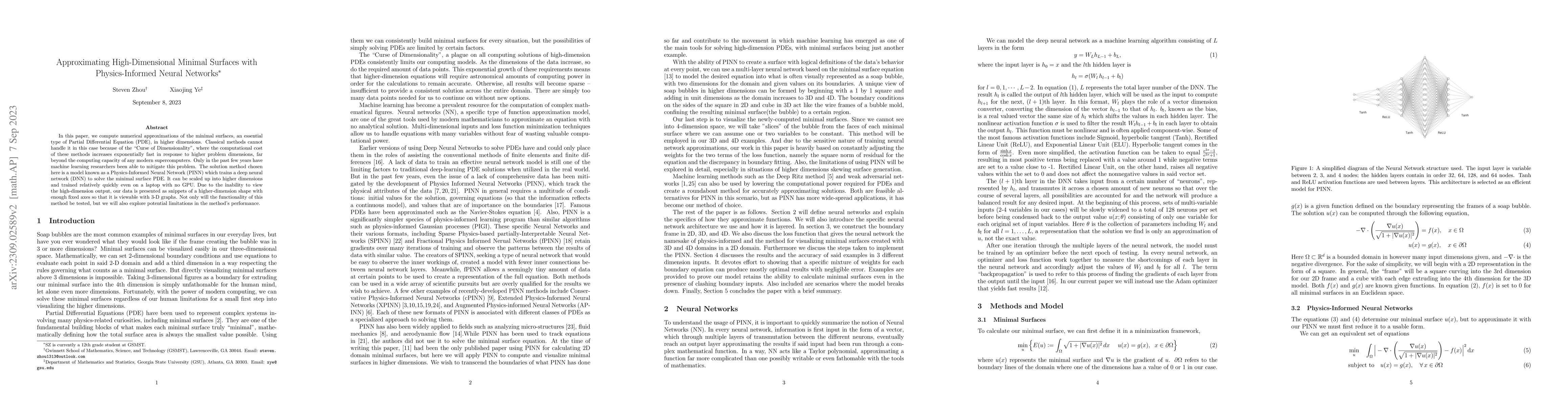Thumbnail for Approximating High-Dimensional Minimal Surfaces with Physics-Informed
  Neural Networks