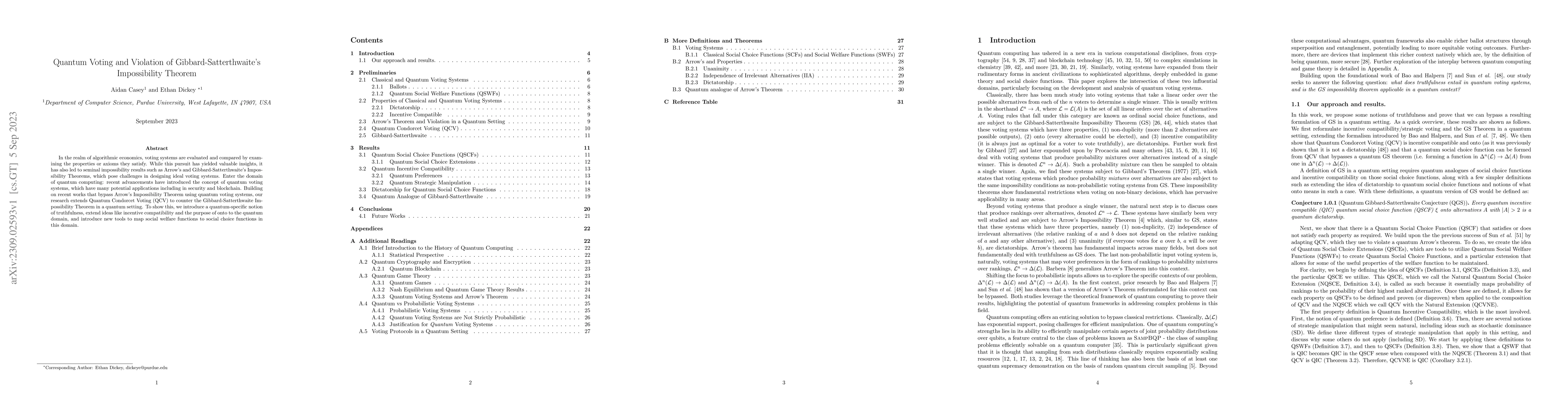 Thumbnail for Quantum Voting and Violation of Gibbard-Satterthwaite's Impossibility
  Theorem