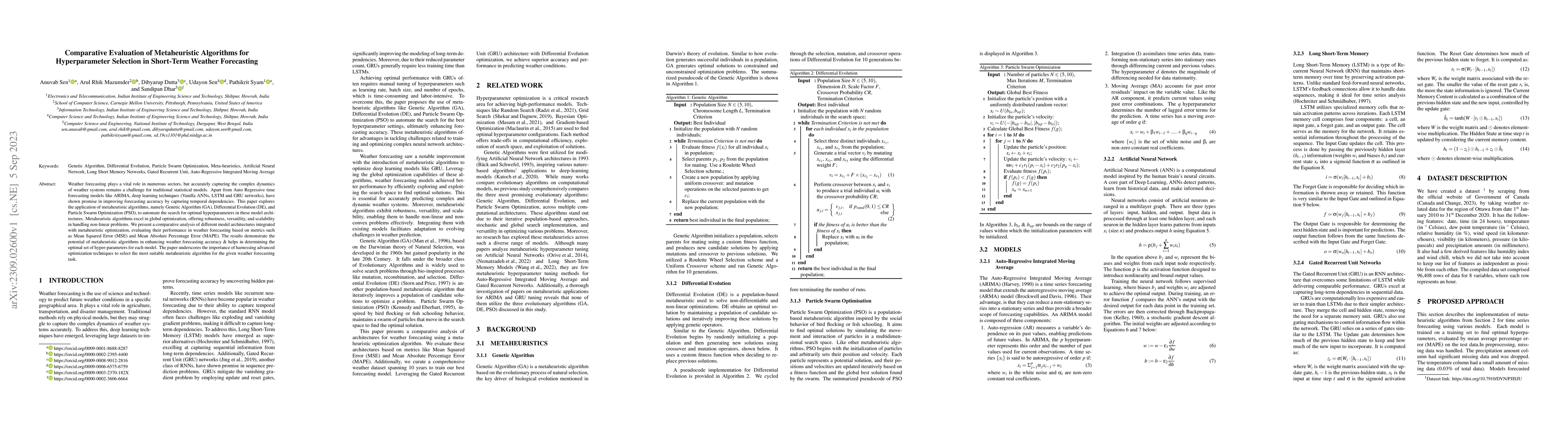Thumbnail for Comparative Evaluation of Metaheuristic Algorithms for Hyperparameter
  Selection in Short-Term Weather Forecasting