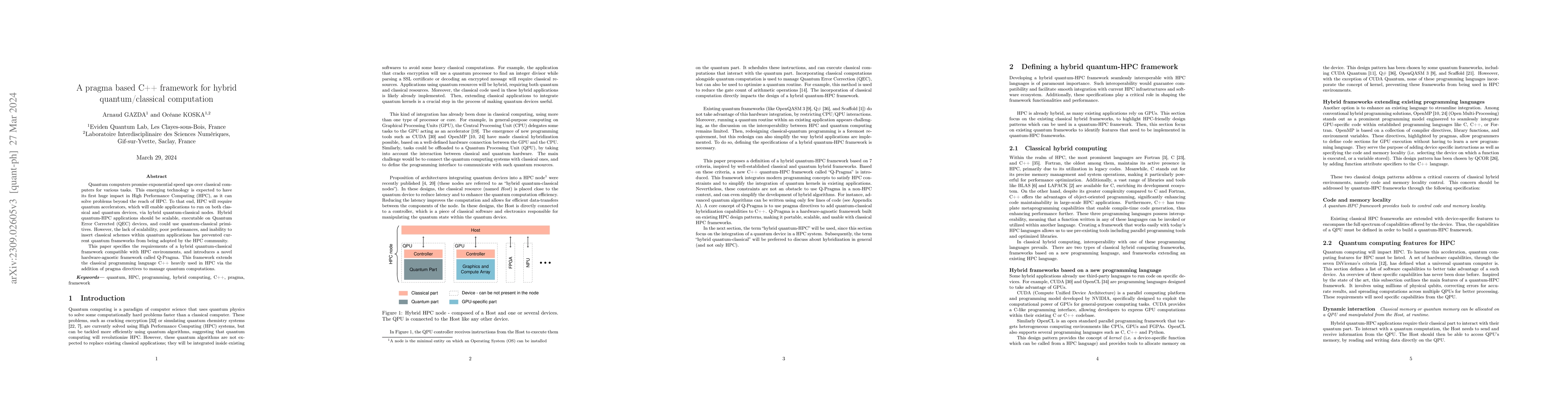 Thumbnail for A pragma based C++ framework for hybrid quantum/classical computation